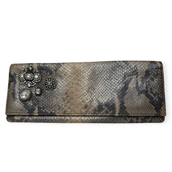 CLUB‎ MONACO Leather Snakeskin Envelope Clutch Jewel Embellished Bag Y2K Glam - Picture 1 of 9